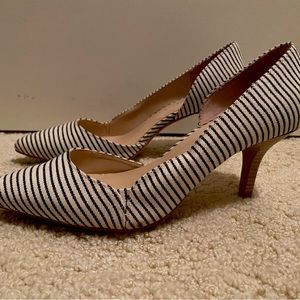 Kelly & Katie Navy Blue/White striped heel - 2.75” pointed toe
